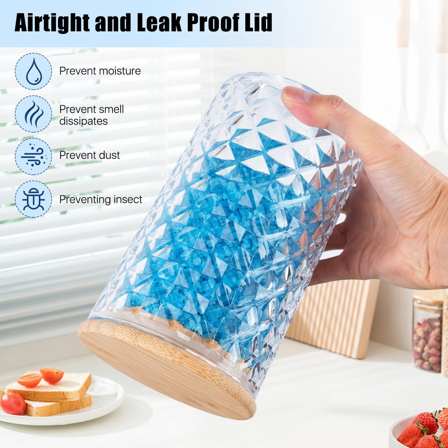 Akamino 1200ML/42OZ Acrylic Bath Salt Jar with Wooden Scoop, Clear Bath Salt Container with Sealing Lid, Large Storage Canisters for Bathroom Bath Decor, Kitchen Sugar Tea Spices