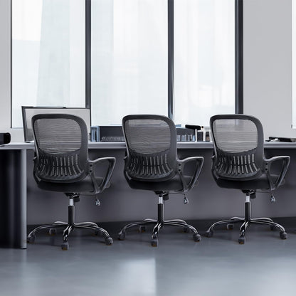 SMUG Home Office Computer Desk Chair, Ergonomic Mid-Back Mesh Rolling Work Swivel Task Chairs with Wheels, Comfortable Lumbar Support, Comfy Arms for Bedroom, Study, Dorm, Student