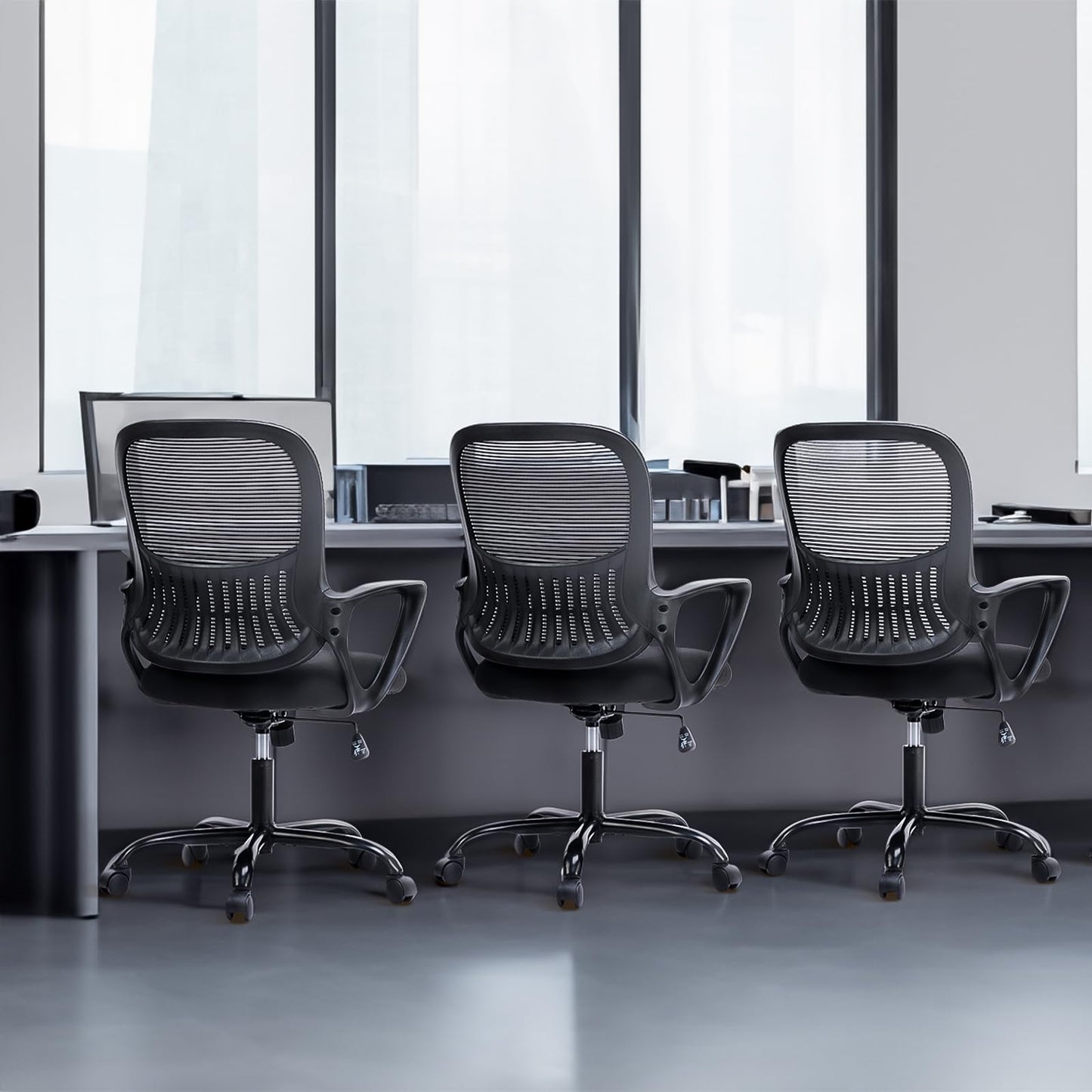 SMUG Home Office Computer Desk Chair, Ergonomic Mid-Back Mesh Rolling Work Swivel Task Chairs with Wheels, Comfortable Lumbar Support, Comfy Arms for Bedroom, Study, Dorm, Student