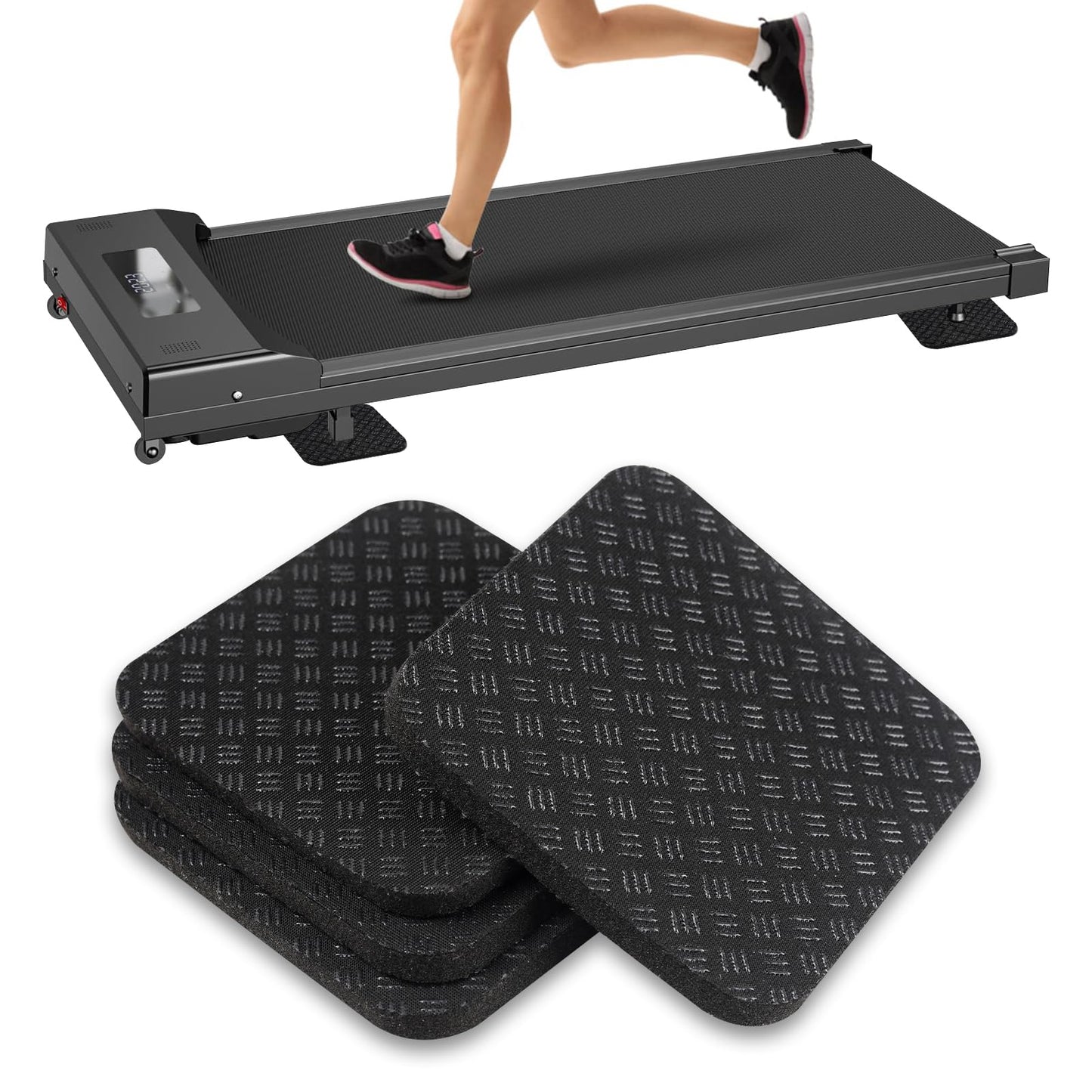 4 Pcs Walking Pad Mat, Treadmill Mat Pads, 4" x 4" x 0.2" Double-Sided Non-Slip Exercise Equipment Mat, High Density Silicone Anti Vibration Pad for Protect Floors, Noise Reduction