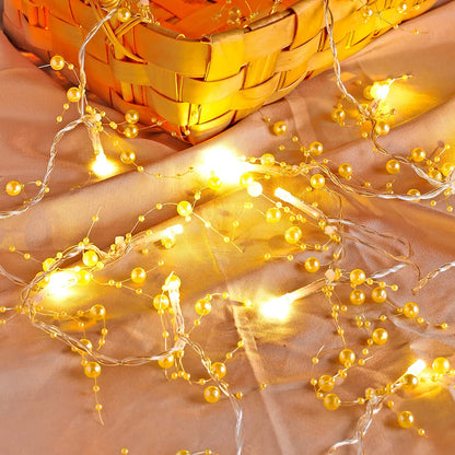 VERY100 Christmas Garland with Lights 8.3 FT Festival Lighted Berry Beaded Garland Christmas Decorations for Indoor Home Mantel Fireplace Holiday Party Decor(Gold)