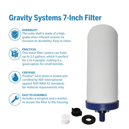 ProOne G-Series 7-Inch Gravity Filter Replacement 2-Pack - Universally Compatible with Gravity Water Filtration Systems - NSF/ANSI Certified to Reduce Lead, Microplastics, & Total PFAS (2-Pack)