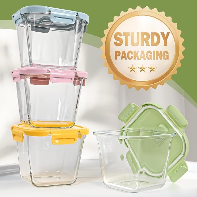 Glass Soup Containers with lids 4 Cup, 32 oz Glass Storage Containers, Tall