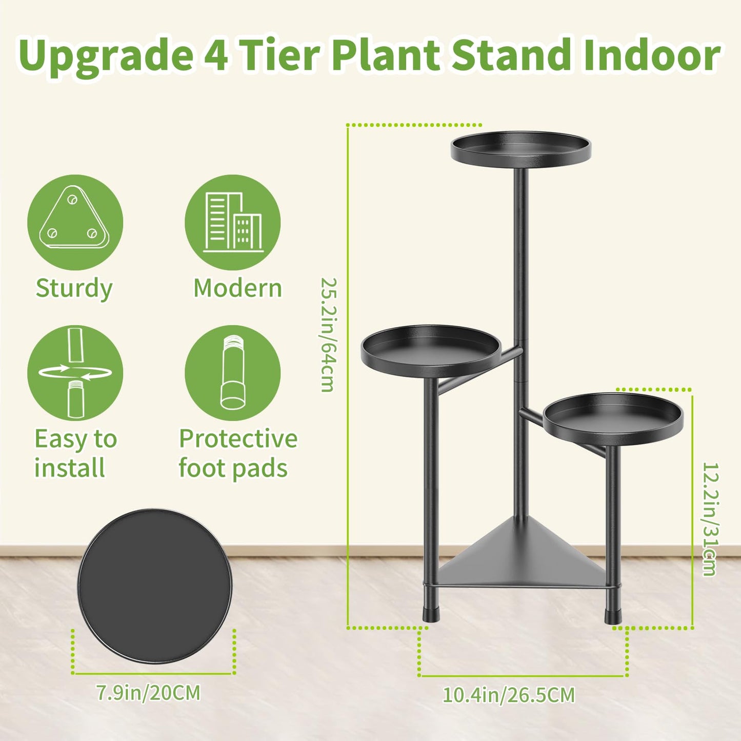 KHayRovies 4 Tier Plant Stand Indoor Flower Shelf, Metal Flower Pot Stands for Indoor Plants, Black Corner Tall Plant Display Holder for Patio Garden Living Room Balcony Bedroom