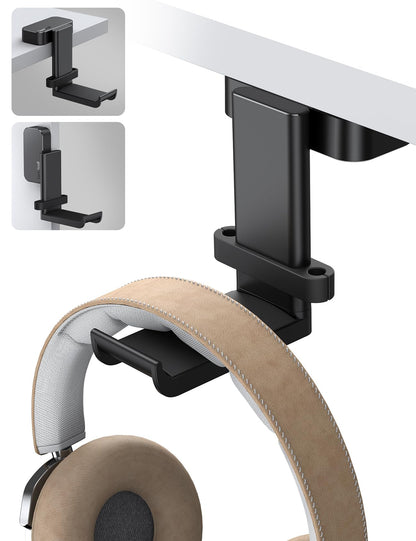 Lamicall Headphone Stand, Sticky Headset Hanger - 360 Degree Rotation Earphone Adhesive Hook Holder Mount, Table Headphone Stand with Cable Organizer, Headset Clamp for HyperX, Sennheiser -White