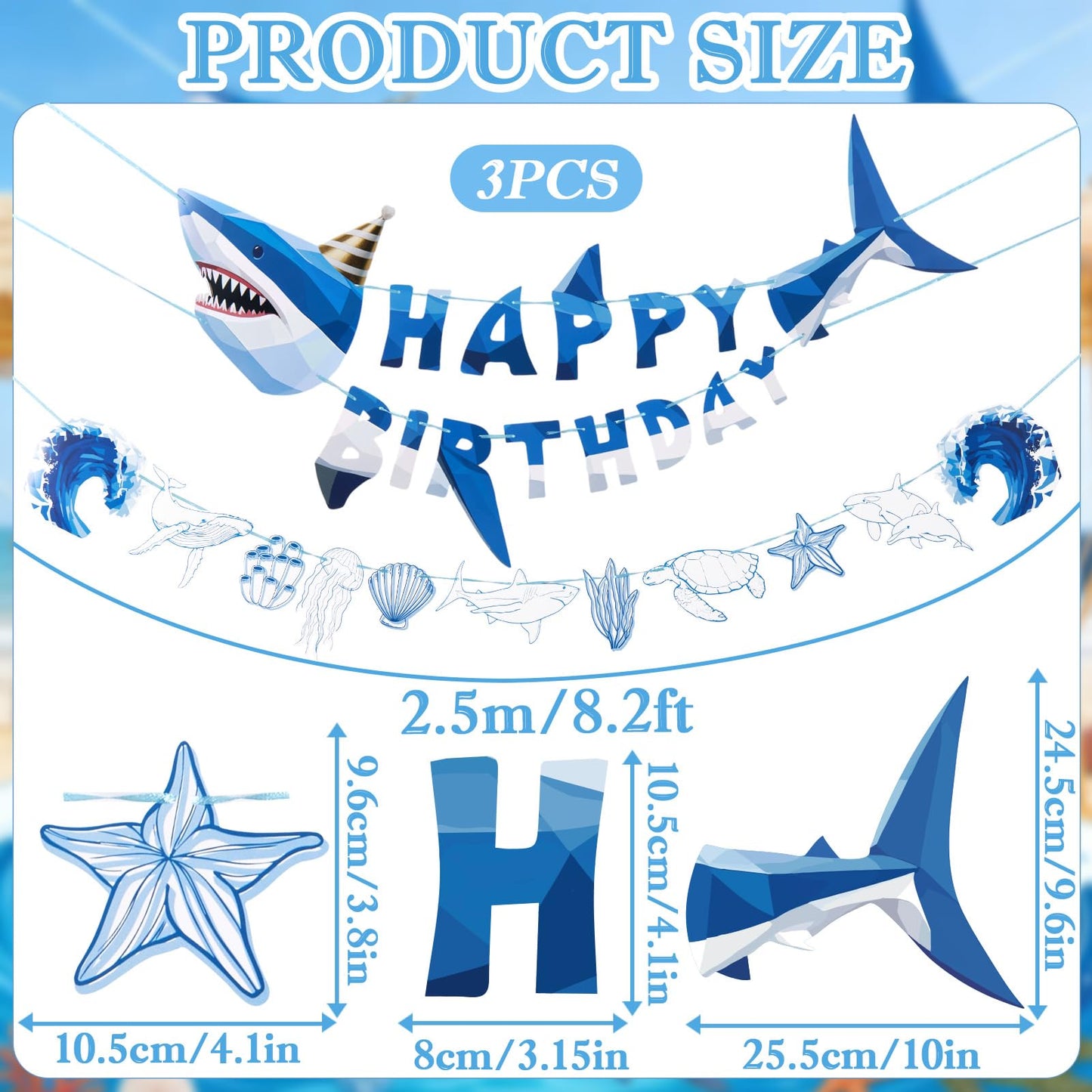 Paper Jazz Ocean Shark Decor Whale Shark Party Decoration for Wall,Under The Sea Birthday Banner Hanging Fish for Room Classroom Baby Shower Themed Party （Blue）