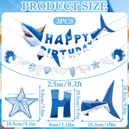 Paper Jazz Ocean Shark Decor Whale Shark Party Decoration for Wall,Under The Sea Birthday Banner Hanging Fish for Room Classroom Baby Shower Themed Party （Blue）