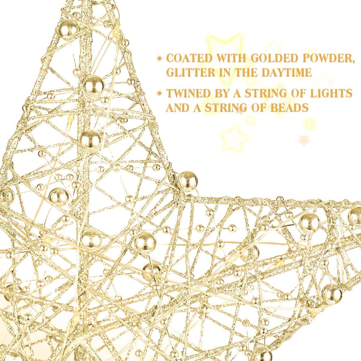 Gold Star Tree Topper, Rustproof Wire Christmas Tree Topper Star 9.84 X 7.87 X 2.36 Inch Decorative Lighted Treetop for Holiday Party and Home Decor