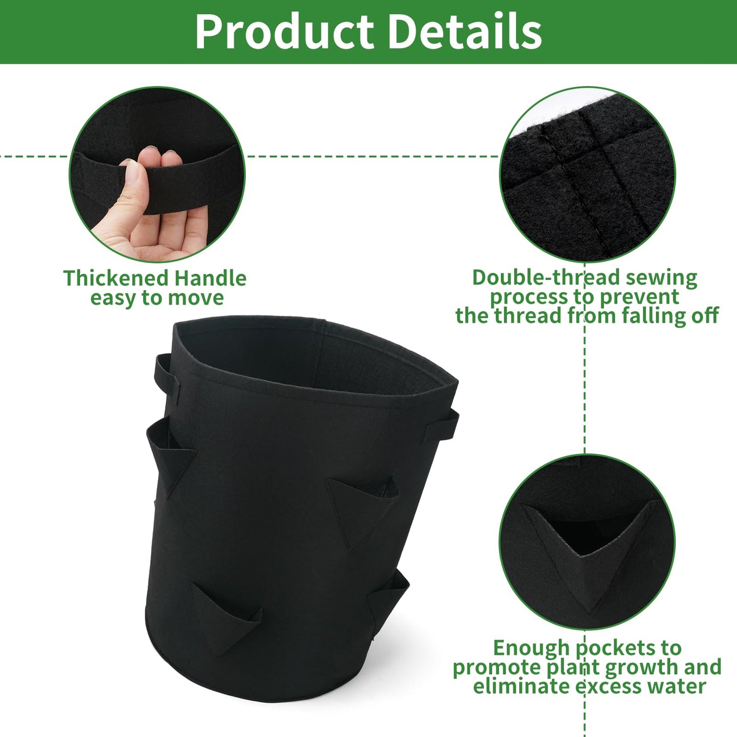 iwreaiy 10 Gallon Strawberry Grow Bags Fabric Plant Pots Gardening Bags for Plant Nursery Bag Tomato Strawberry Vegetable Planting Bag