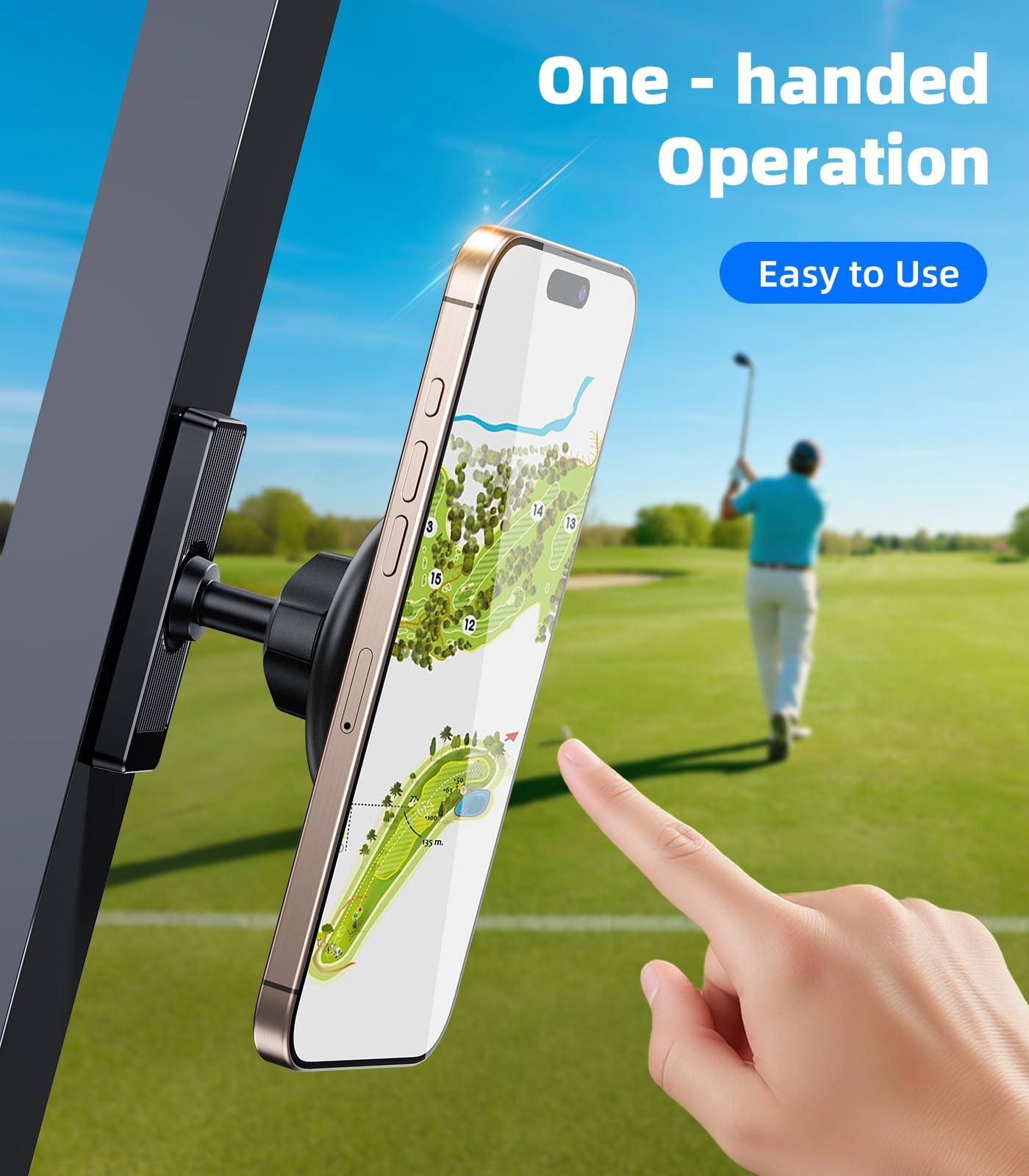 scenein Magnetic Golf Cart Phone Holder Compatible with MagSafe iPhone, Cell Phone Mount Fit for EZGO, Kandi, Yamaha, Icon, Club Car, Gym, Golf Cart Accessories Essentials Gift for Men Women Friends