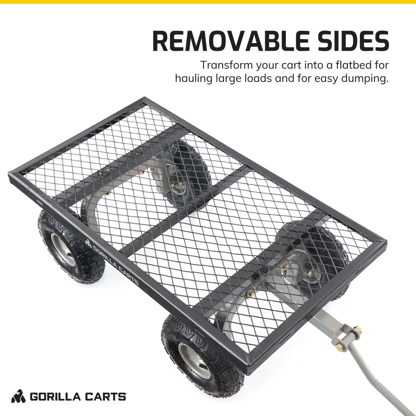 Gorilla Cart Large 800lb / 350 kg Capacity Solid Steel Outdoor Garden Multi-Use Hauling Utility Wagon Cart with Balanced 4-Wheeled Design and 10-Inch Pneumatic Tires, Black