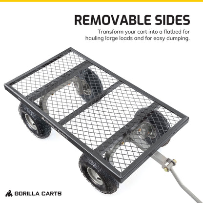 Gorilla Cart Large 800lb / 350 kg Capacity Solid Steel Outdoor Garden Multi-Use Hauling Utility Wagon Cart with Balanced 4-Wheeled Design and 10-Inch Pneumatic Tires, Black