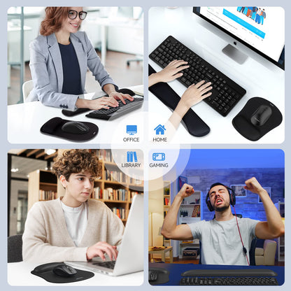 TECKNET Keyboard Wrist Rest and Mouse Pad with Wrist Support, Memory Foam Set for Computer/Laptop/Mac, Lightweight for Easy Typing & Pain Relief Ergonomic Mousepad (Black)