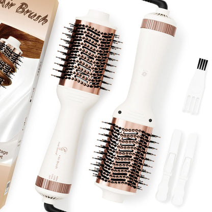 110-240V Travel Brush Hair Dryer, Small Hair Straightener Brush with European Plug Adapter for International Travel, 4 in 1 Hot Air Styler & Dryer for Drying Straightening Curling Volumizing