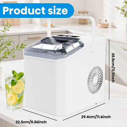 Countertop Ice Maker Machine with Portable Handle, Basket and Scoop, 26lbs Daily, 9 Ice Cubes Ready in 6 Mins, Auto-Cleaning for Home, Kitchen, Office, Outdoors, RV Camping.