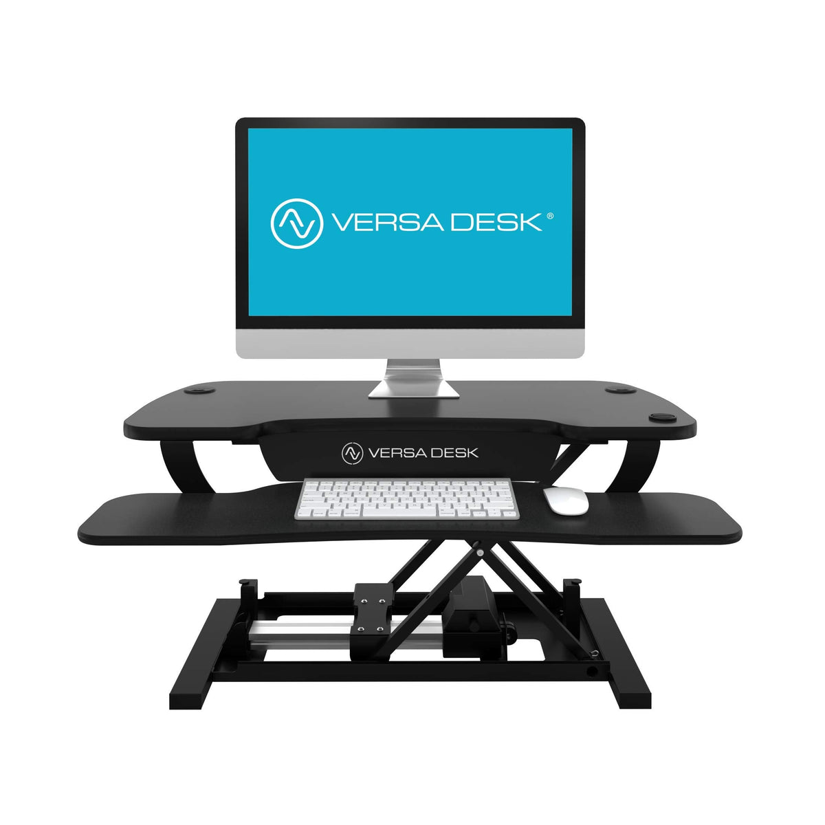 Power Pro Electric Height-Adjustable Desk Riser by VersaTables | USA Manufactured | Standing Desk Converter | Sit to Stand Desktop with Keyboard + Mouse Tray | 36"x 24" | Black