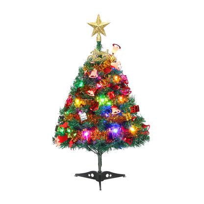 Mini Christmas Tree, 2ft Tabletop Small Christmas Tree with Lights, Hanging Ornaments and Star Treetop, Xmas Decoration Tree Decor