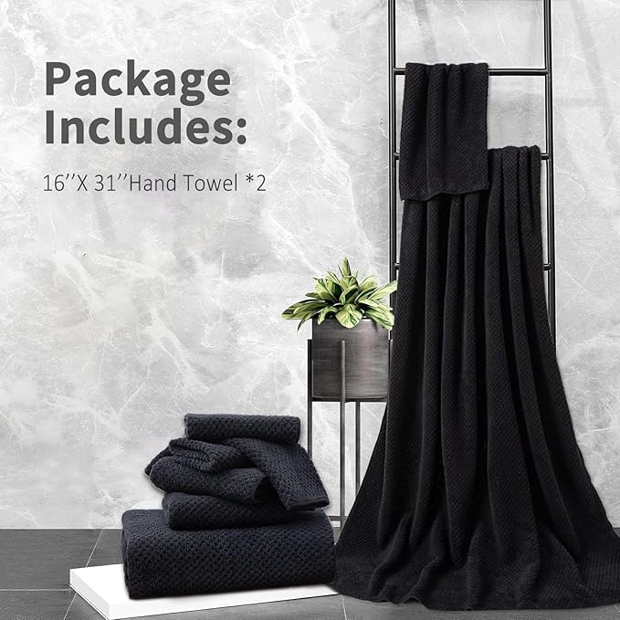 Black Hand Towels Set 2 Pack-16“x31”, Ultra Soft Microfibers Bathroom Towel Set
