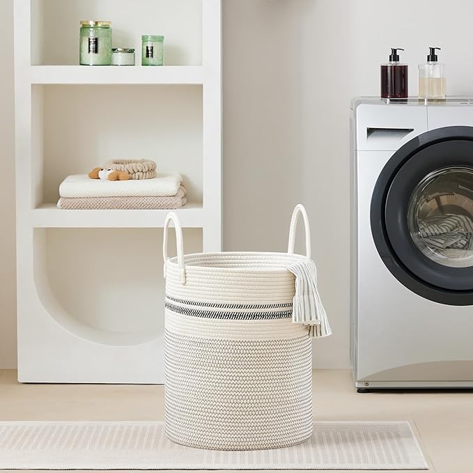 VIPOSCO Large Laundry Hamper, Tall Woven Rope Storage Basket