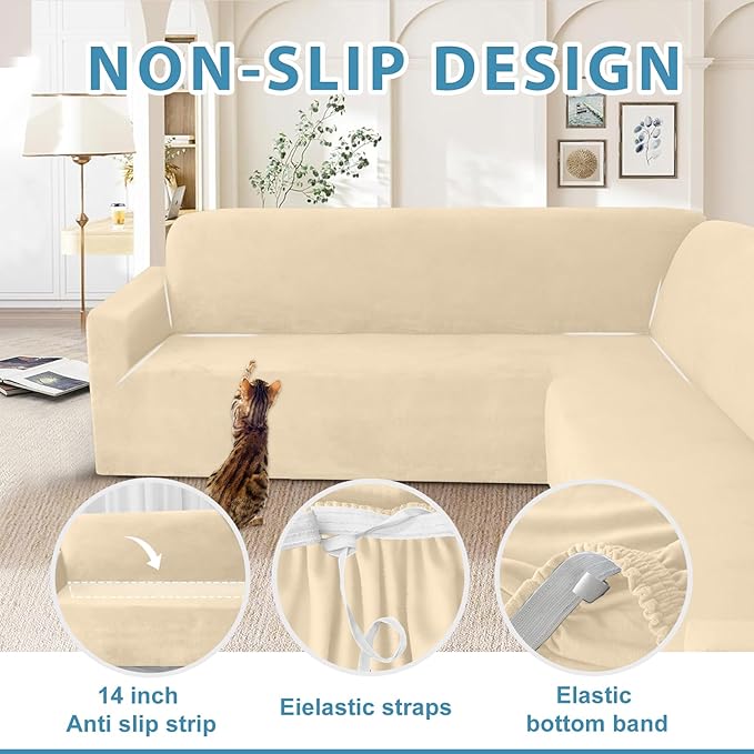 HDCAXKJ Corner Sectional Couch Covers Velvet Stretch L Shape Sofa Cover Soft