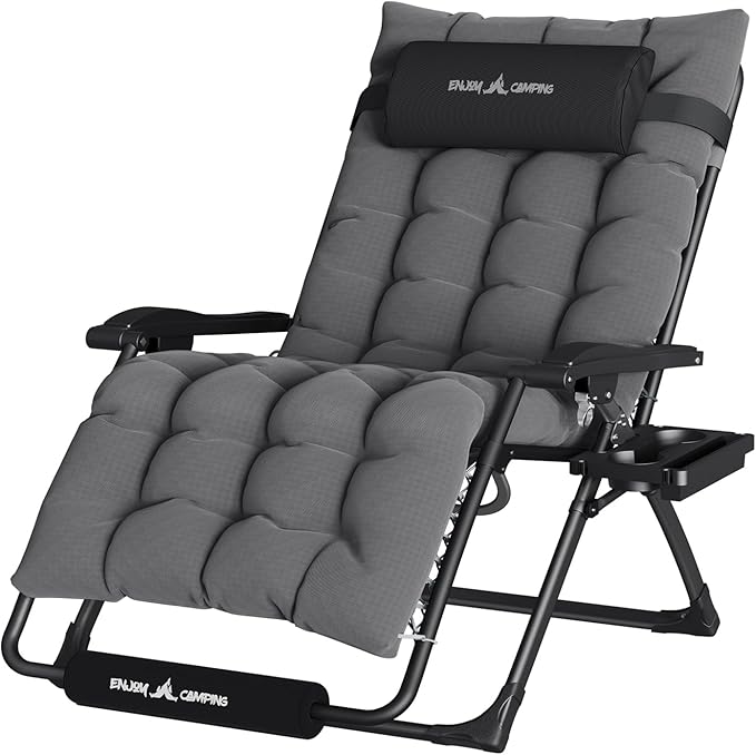 UDPATIO Oversized Zero Gravity Chair 29In XL Patio Reclining Chair with Cushion, Outdoor Folding Recliner with Pillows|Cup Holder|Foot Rest|Padded Headrest, Dark Grey, Support 500LB
