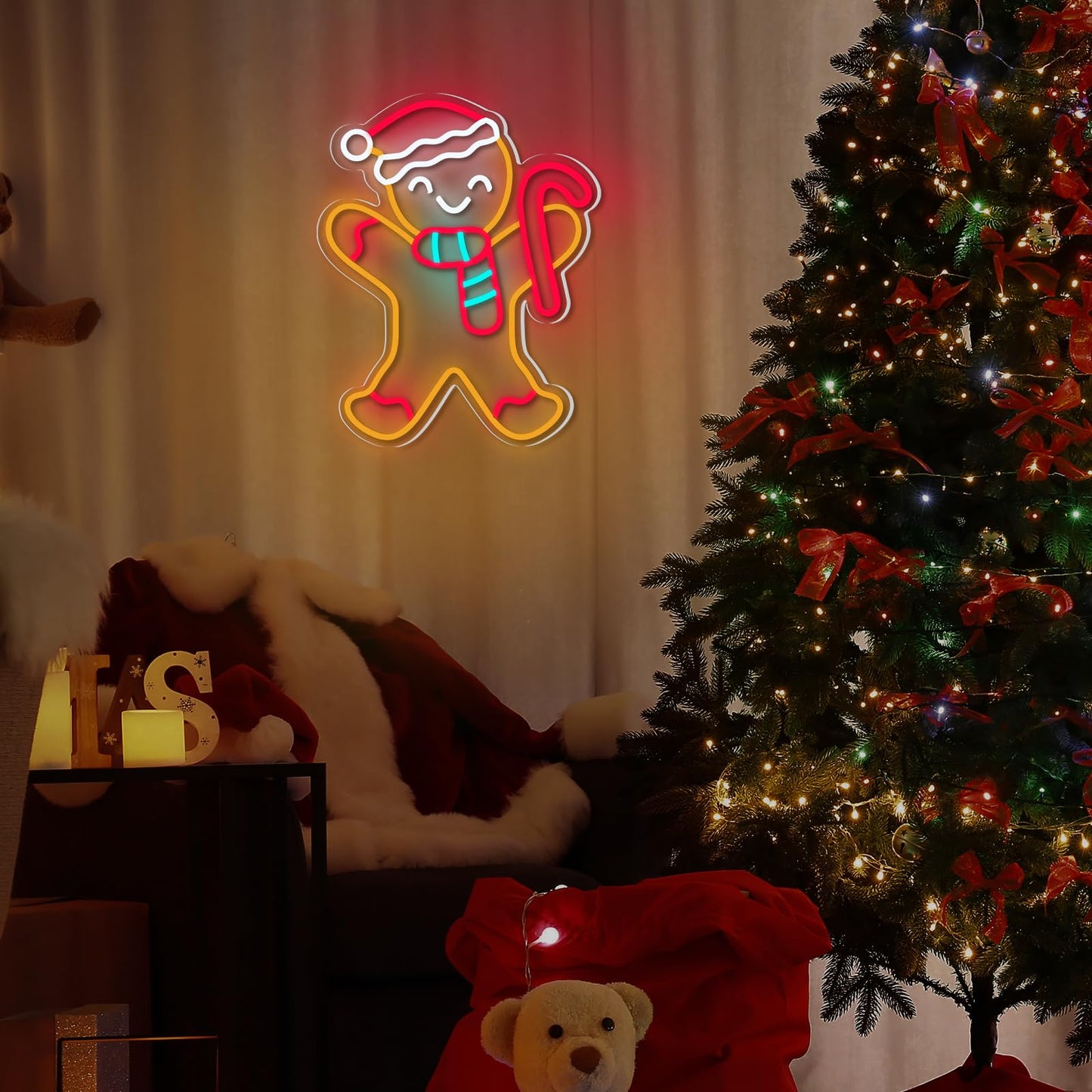 Xuhal Gingerbread Man Neon Sign, Christmas Neon Sign,xmas Decorations Light up LED Light USB Wall Bar Living Room Decor for Winter Home Bedroom Office Table