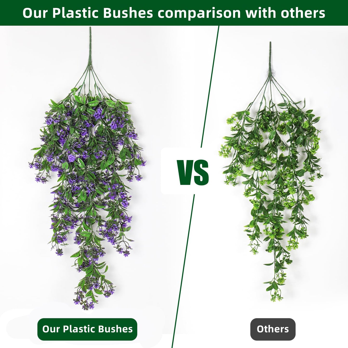 RECUTMS 2Pcs Artificial Hanging Plants Fake Vines Fake Plants Outdoor Greenery Artificial Flower for Outdoors Hanging Basket Plastic Home Garden Wedding Party Decorations(Purple)
