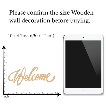 CREATCABIN Laser Cut Wood Sign Wall Art Welcome Letter Sign Decorative Wall Sculpture Hanging Decor Unfinished for Housewarming Door Wall Room Decoration 11.8" x 4.7"