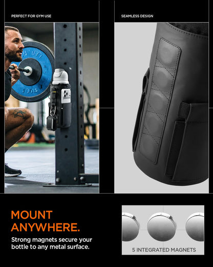 Spigen Life Magnetic Gym Bag for Men Tumbler Carrier Holder Bag for 20oz–40oz Water Bottles w/Molle System, Phone Pocket, Drawstring/Cord Lock, D-Ring Strap, Waterproof – Black