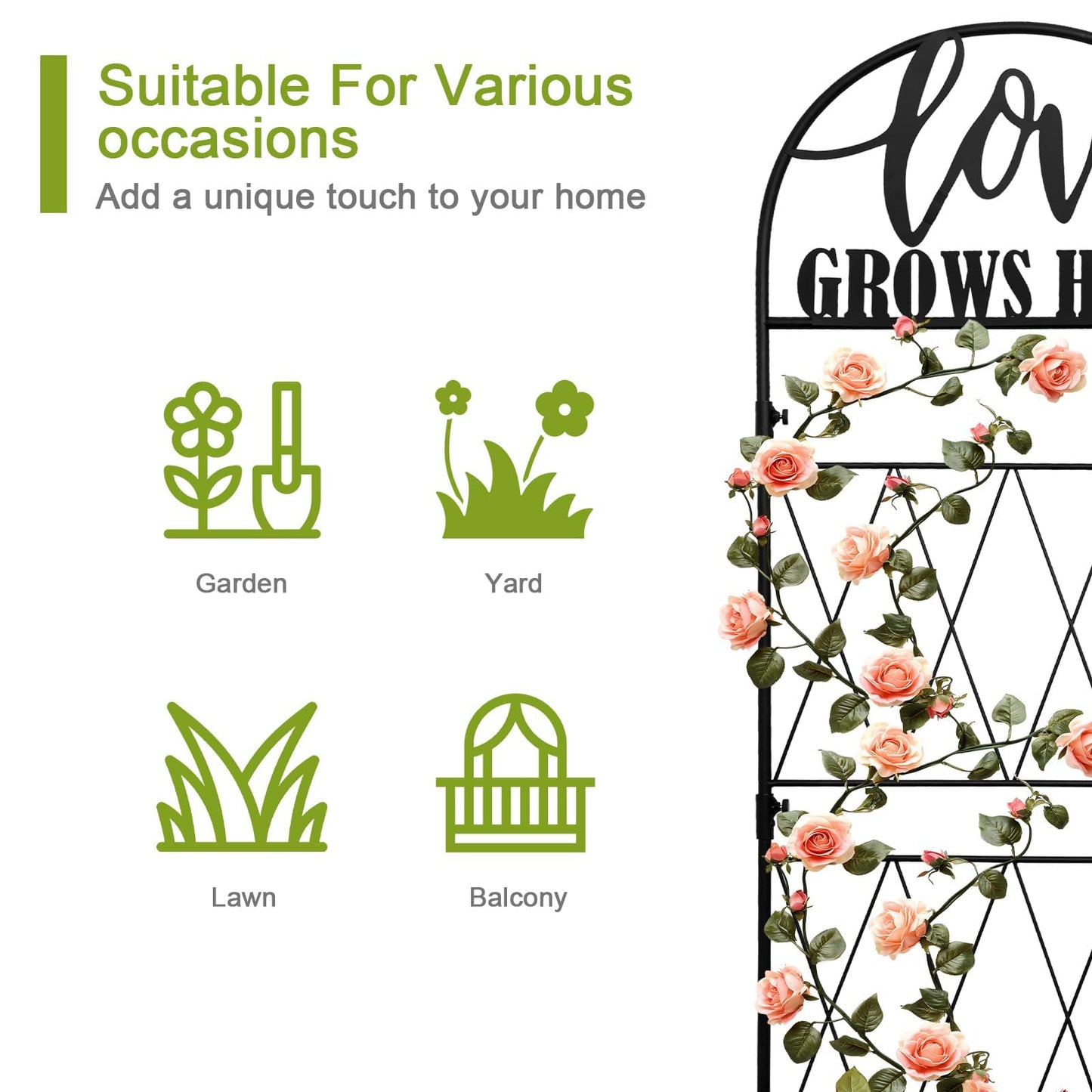 hogardeck 45 * 14 inch Metal Garden Trellis for Climbing Plants Flowers Outdoor,Heavy Duty,Black Coating Rustproof Trellis for Rose, Vegetable, Flowers, Perfect for Training Climbing Plants (1Pcs)