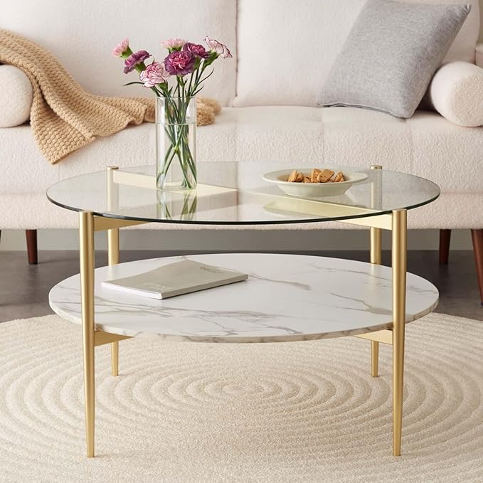 LumFurn Round Coffee Table for Living Room, Mid-Century Modern Design, D30 x H17