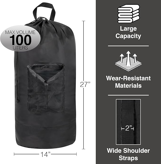 Laundry Bag Backpack with Shoulder Straps and Mesh Pocket Laundry Backpack