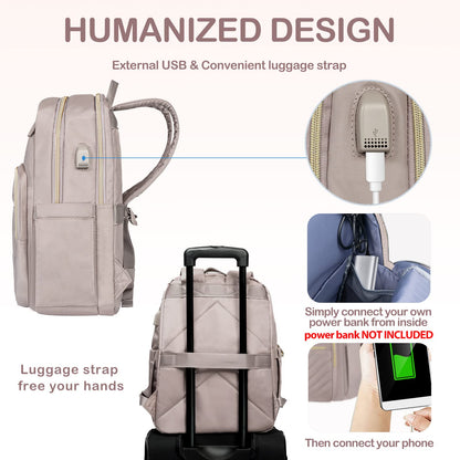 VANKEAN 15.6 Inch Laptop Backpack for Women Work Laptop Bag Fashion with USB Port, Waterproof Purse Backpacks Teacher Nurse Stylish Travel Bags Casual Daypacks for College, Business, Pink