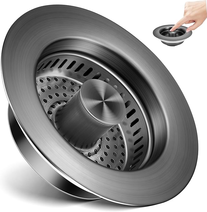 Kitchen Sink Drain Strainer 3 in 1, 304 Stainless Steel Pop Up Sink Stopper