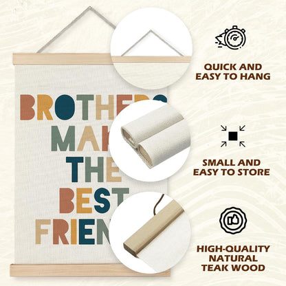 Supwhd Boys Room Decor, Nursery Wall Decor, Brothers Make The Best Friends Wall Art Poster Hanger Frame for Nursery Toddler Baby Little Boys Bedroom Playroom Game Room, 12x16 Inches