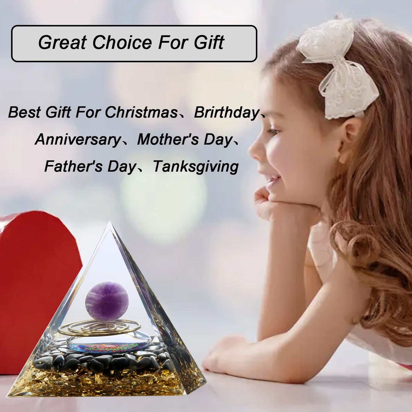 Orgone Pyramid - Positive Energy Source for Meditation, Stress Relief, Wealth Attraction | Crystal Pyramid Orgonite with Protection Crystals | Ideal Energy Generator & Stylish Room Decor