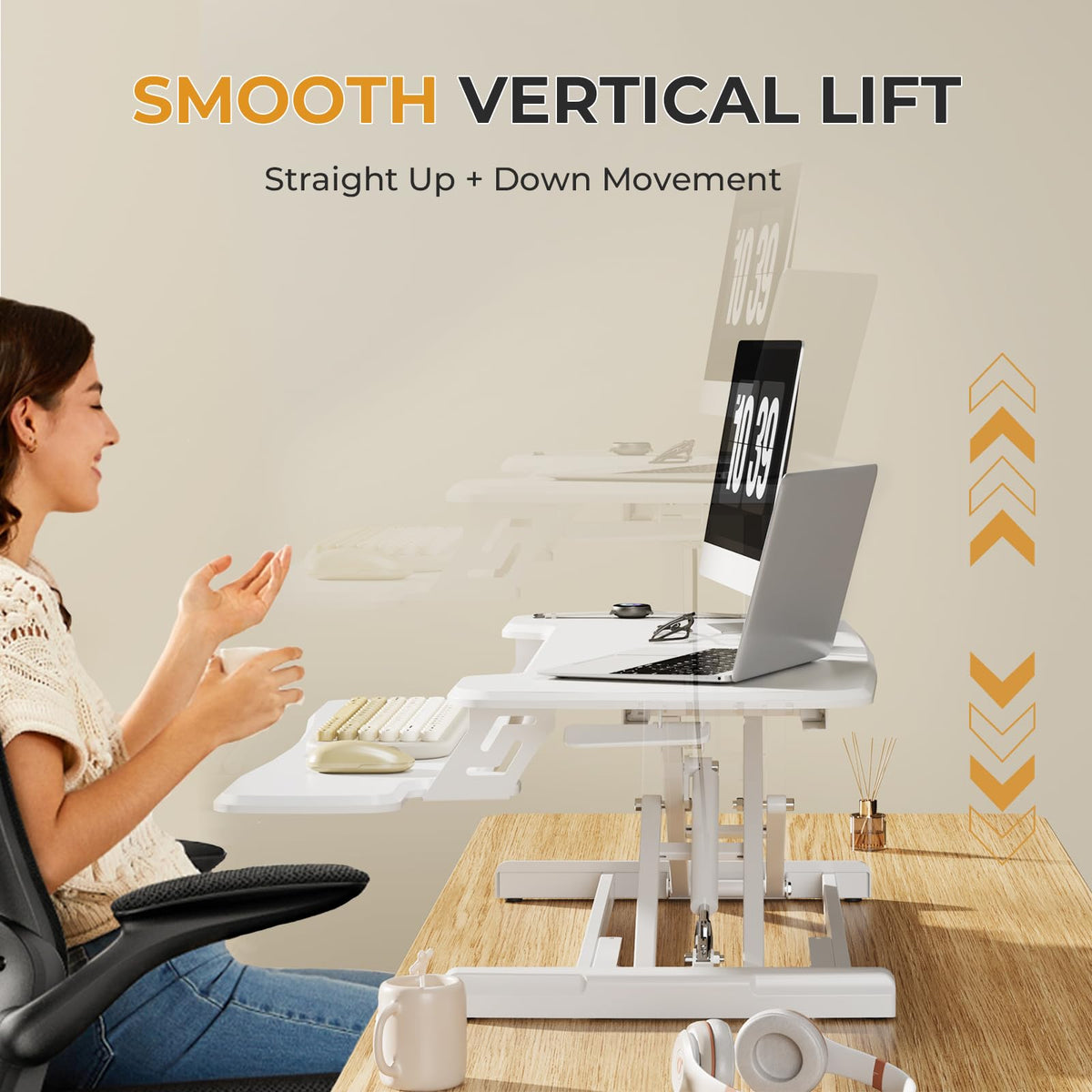 JOY worker Standing Desk Converter, 35" Height Adjustable Sit Stand Up Desk Riser with Keyboard Tray & 6 Fridge Magnets, Desktop Workstation Riser for Home Office Computer Laptop, White