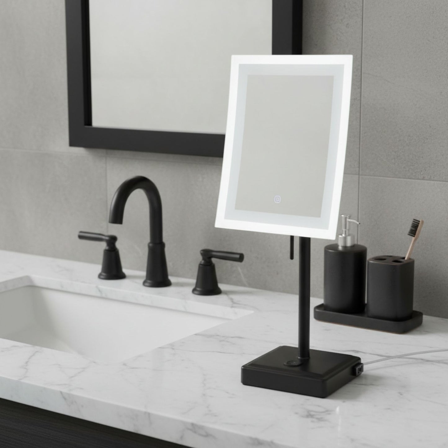 JERDON Lighted Tabletop Magnifying Mirror - Black Makeup Mirror with 5X Magnification and LED Lights - Model JRT910BKL