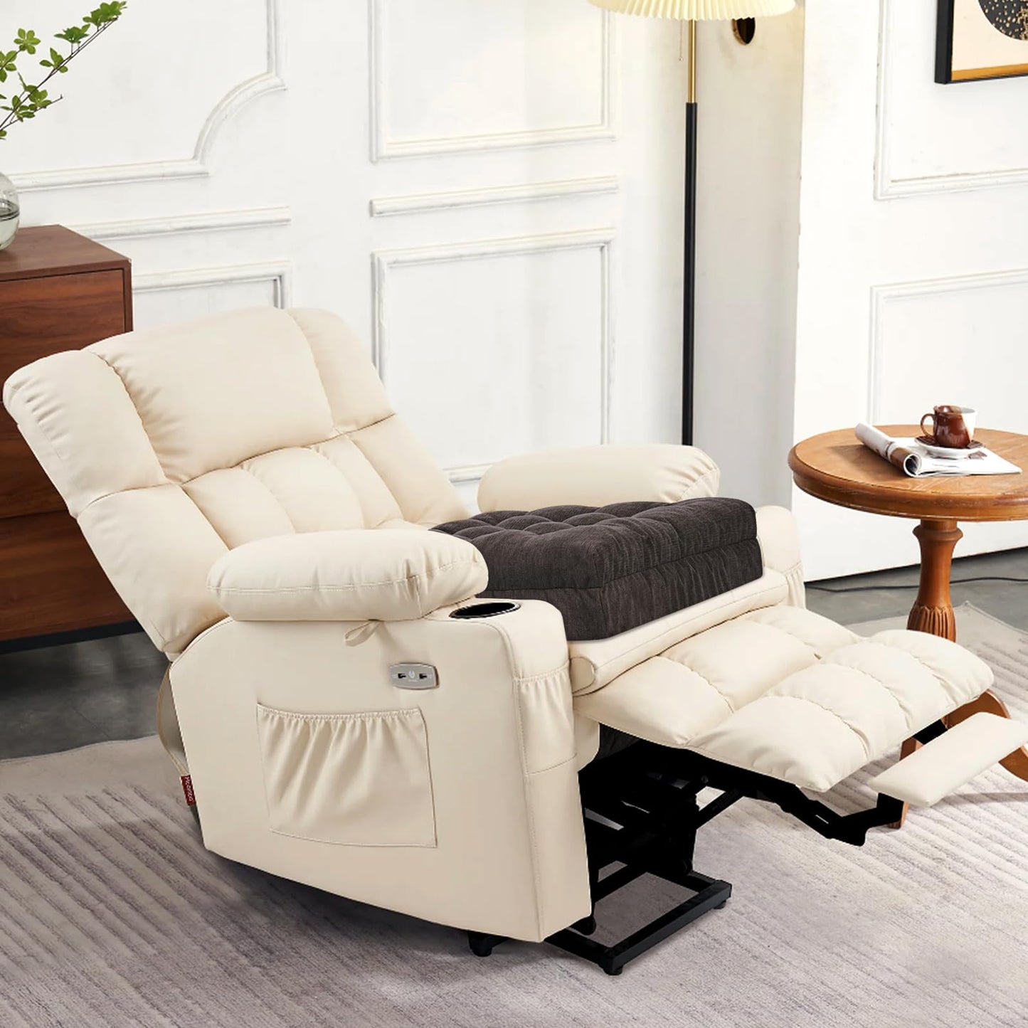 HAVARGO Recliner Cushions for Elderly, 20x20x5 Inch Thick Chair Cushion Patent Design Soft Tufted Dual Layer Booster Seat Cushions for Seniors Recliner Risers Taupe 1P