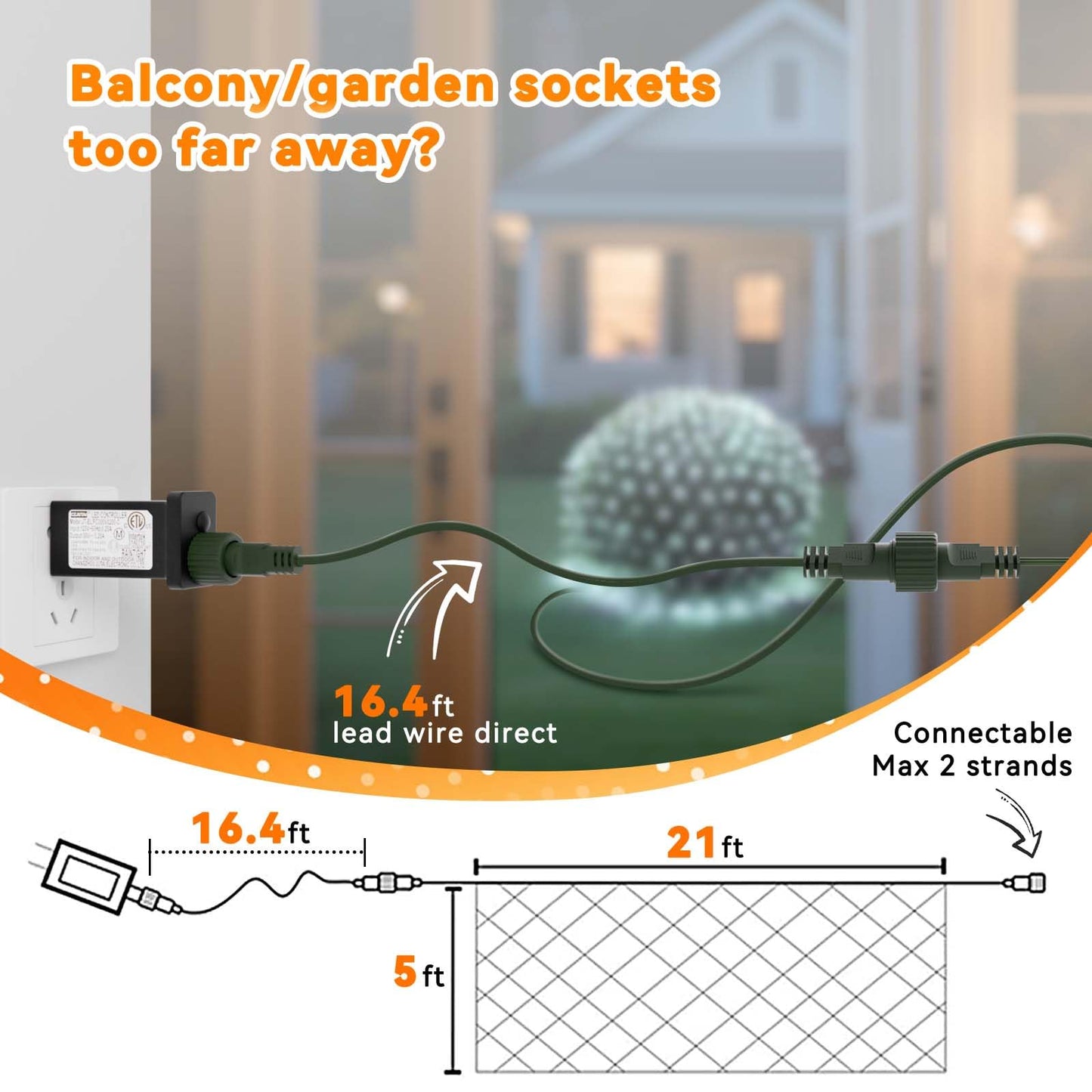 LitHome 21FT x 5FT Christmas Net Lights Outdoor Mesh Lights, 360 LED Cool White Christmas Net Light 8 Modes, Connectable Giant Mesh Light Waterproof Green Wire for Bushes Tree Garden Party Decor