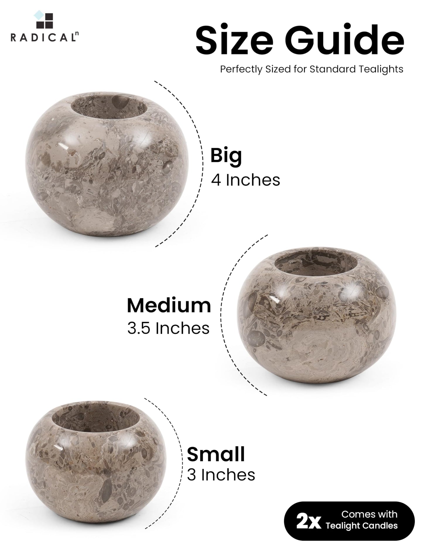 Radicaln Marble Tealight Candle Holder 4" Inch Oceanic Handmade Set of 3 Mini Candle Holders for Dining, Decorative Votive Candle Holder & Marble Taper Holder for Home Decor
