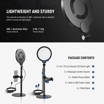 NEEWER Basics 7" Desk Ring Light for Video Recording, 10W Dimmable Full Screen Key Lighting with Stand&Phone Holder for iPhone Computer Laptop Vlog Live Streaming Video Conference, R06