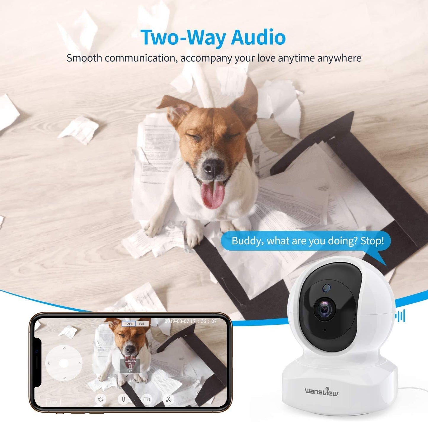 wansview Security Indoor Pet Camera, 2K Dog Camera with APP, WiFi CCTV Camera House Security for Baby Monitor, Real-time Alert 2-Way Audio Night Vision Pan/Tilt, TF Card Storage, Works with Alexa Q5