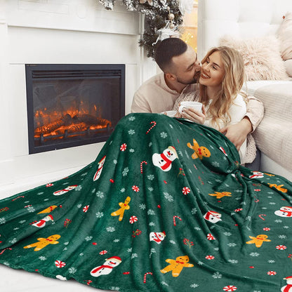 PAVILIA Christmas Gingerbread Throw Blanket | Green Holiday Christmas Fleece Blanket | Soft, Plush, Warm Winter Cabin Throw, 50x60 (Green Gingerbread)