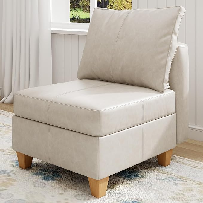 EASE MOOSE Middle Module Seat for Modular Sofa, Faux Leather Armless Chair