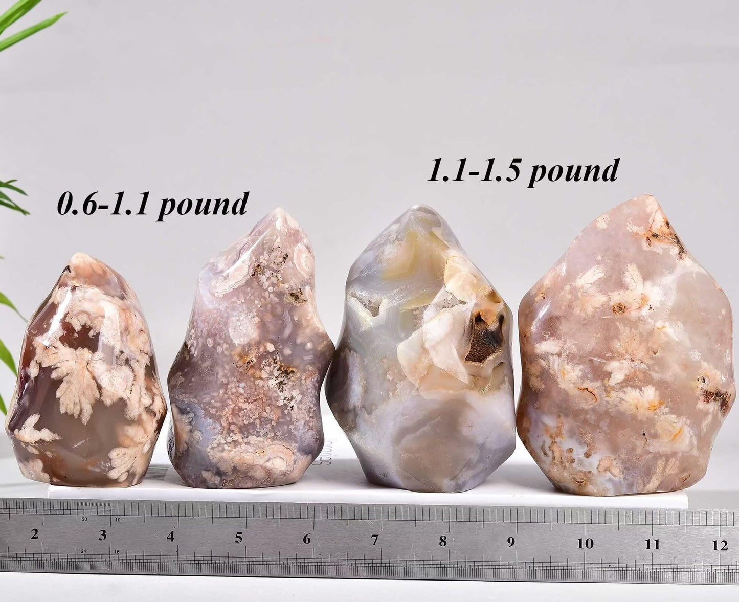 AMOYSTONE Cherry Blossom Agate Flame Shaped Stone Towers Obelisk Flower Agate Natural Healing Crystal Quartz Reiki Energy Decoration Home Office 1.0-1.5LBS