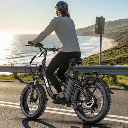 GOKEEP Folding Electric Bike, 1300W Peak Motor, 75 Miles PAS Range, 52V 13Ah Removable Battery, 20" Fat Tire & Front Suspension Electric Bicycles, 20MPH 7-Speed Commuter Ebike, UL2849 Certified, Black