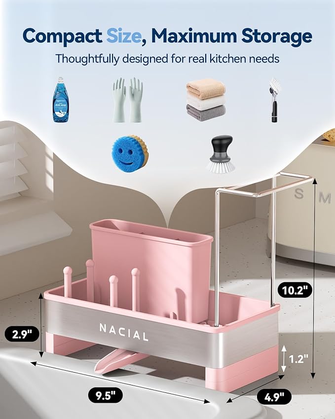 Nacial Sponge Holder for Kitchen Sink, Sink Caddy Organizer
