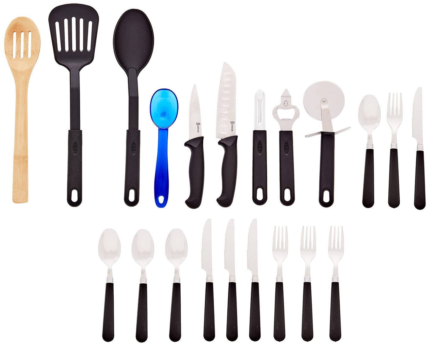 Gibson Home 74 Piece Kitchen in a Box Pots and Pans Cookware, Plates and Bowls Dinnerware, Cutlery Knife Block, Flatware Utensils, Tools & Gadgets, Storage, Glasses Set