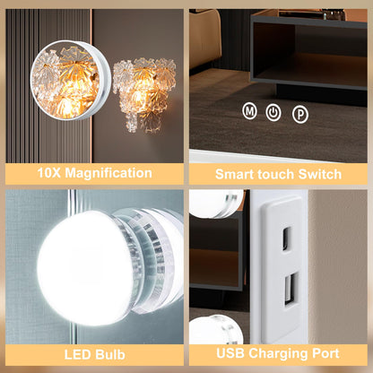 Hollywood Vanity Mirror with Lights, 15 Dimmable Bulbs, 3 Color Lights,Make Up Lighted Mirror, Aluminum Metal Frame, USB Charging Port（23" x 18"）